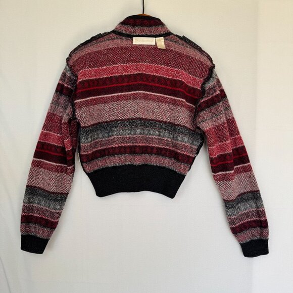 90s Vintage Dana Buchman Wool Mohair Blend Black Red Nordic Crop Cardigan Size M - Picture 10 of 15